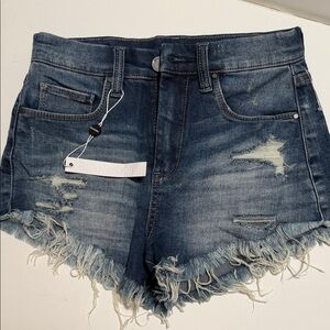 Blank NYC Women's Frayed Hem Jean Shorts - Dark Blue